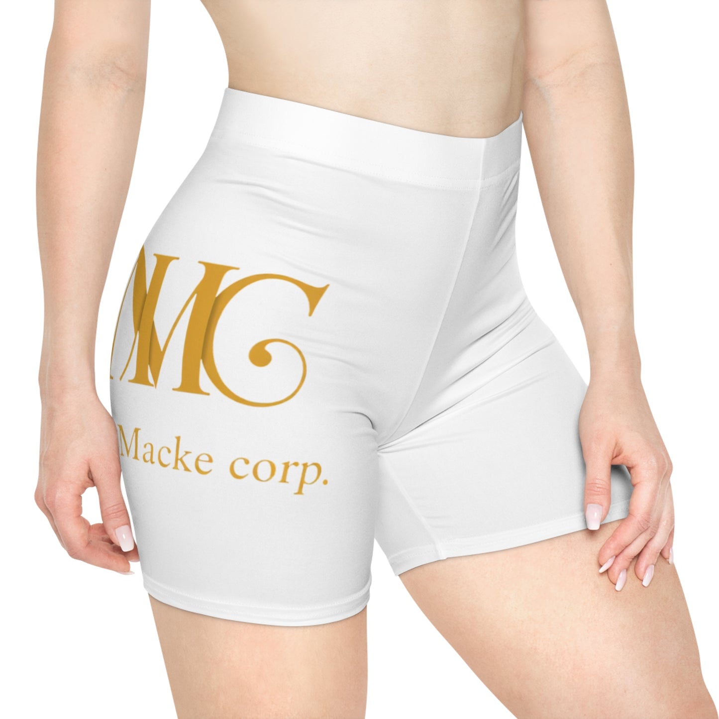 Macke Custom Chic Women’s Biker Shorts with Gold Logo - Stylish Activewear for Everyday Comfort