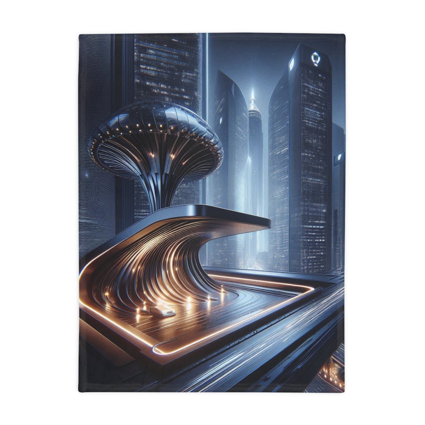 Futuristic Cityscape Plush Fleece Blanket - Cozy Home Decor for Sci-Fi Lovers