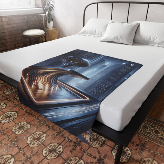 Futuristic Cityscape Plush Fleece Blanket - Cozy Home Decor for Sci-Fi Lovers